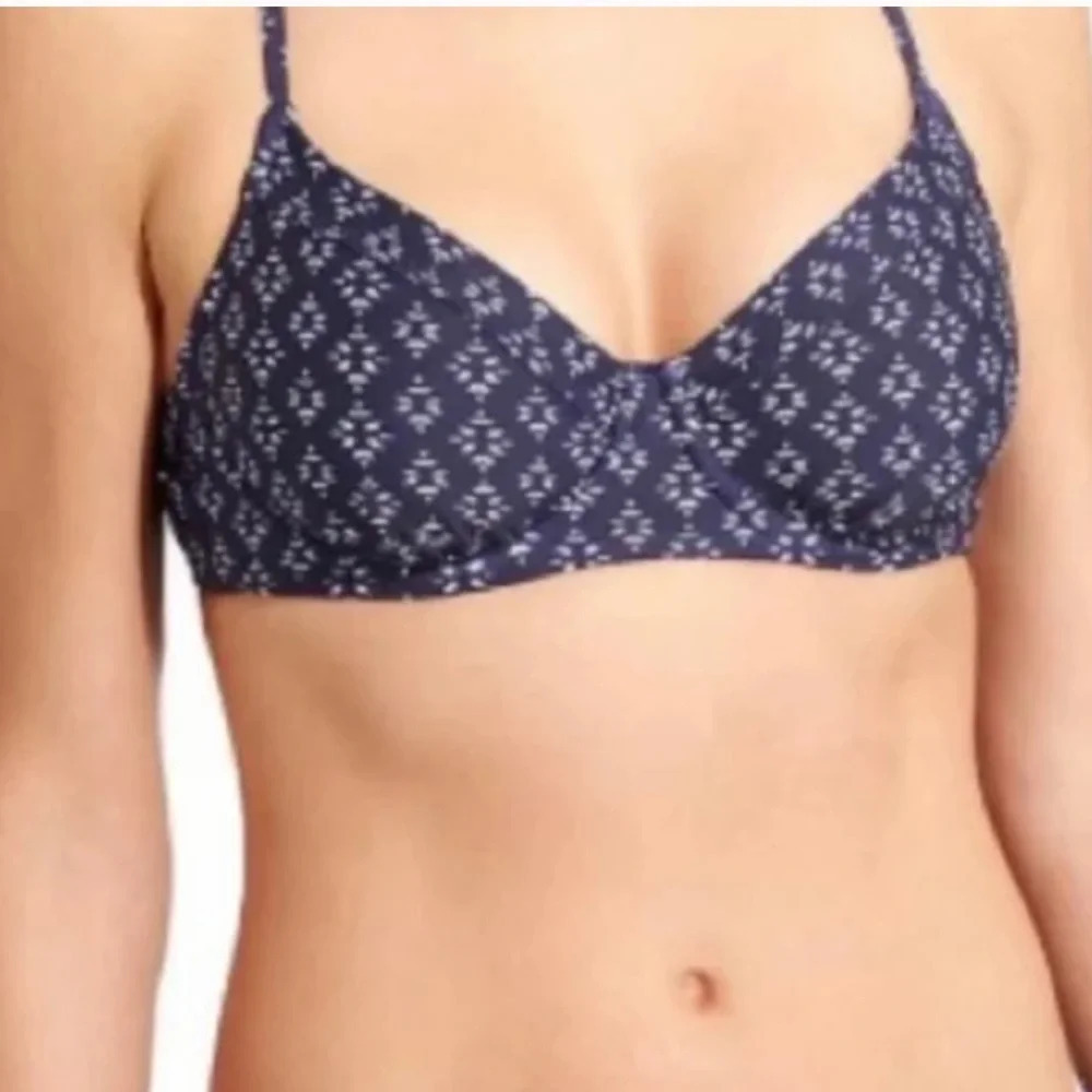Athleta Navy Taza Kaimana Ruched Side Bikini Top size 36 B/C